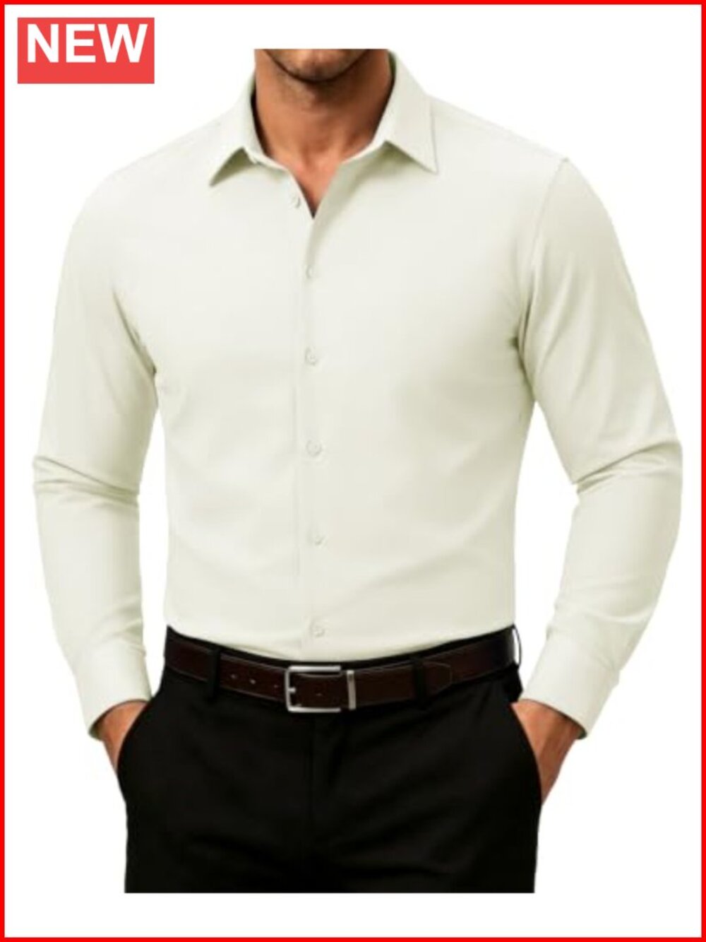 Mens Slim Fit Long Sleeve Stretch Wrinkle Free Dress Shirt